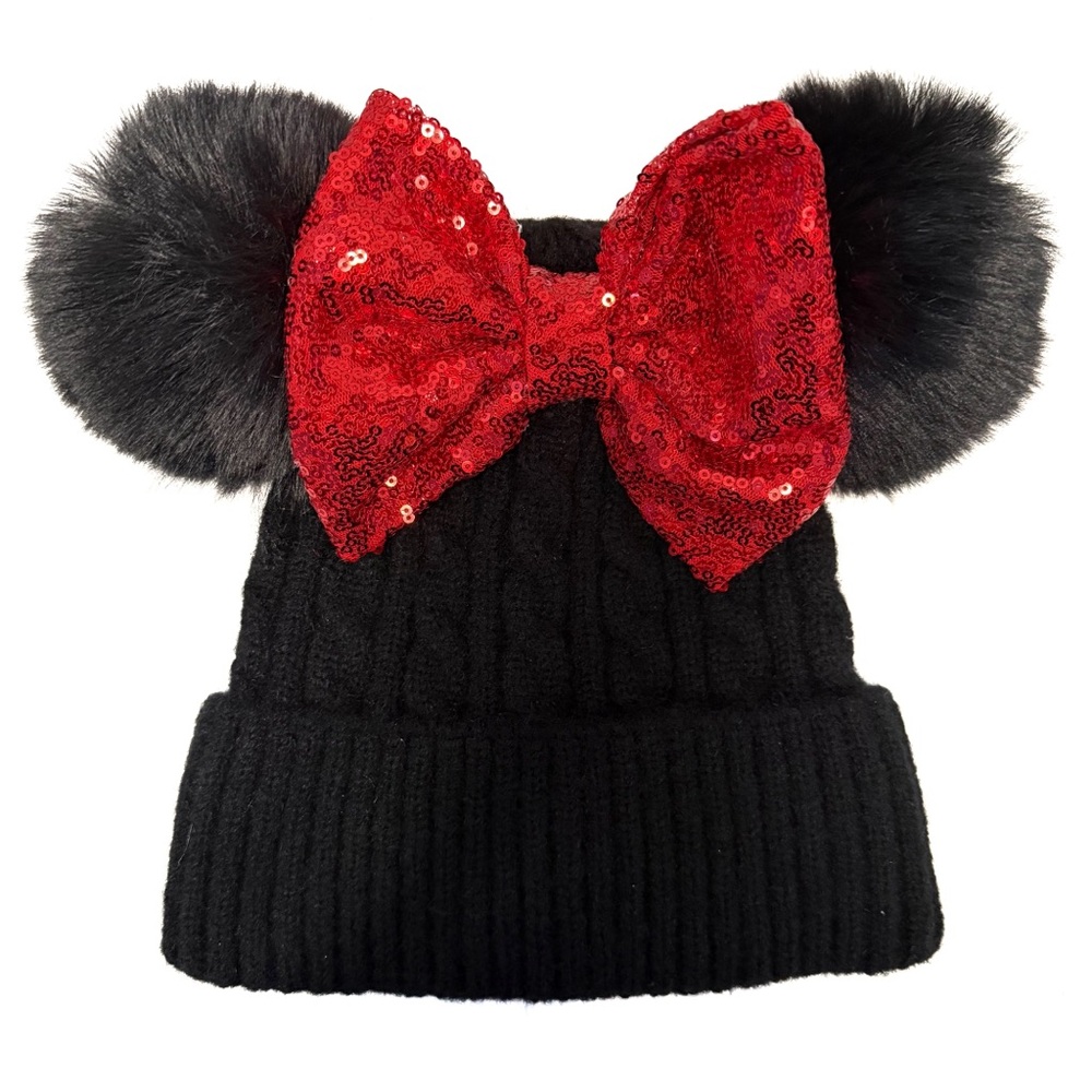Disney Inspired Mouse Ears Beanie with Red Sequin Bow
